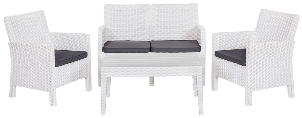 Set ADRIÁTICO, 2 Poltronas + Sofá 2 lugares + mesa, polipropileno branco, coxim antracite