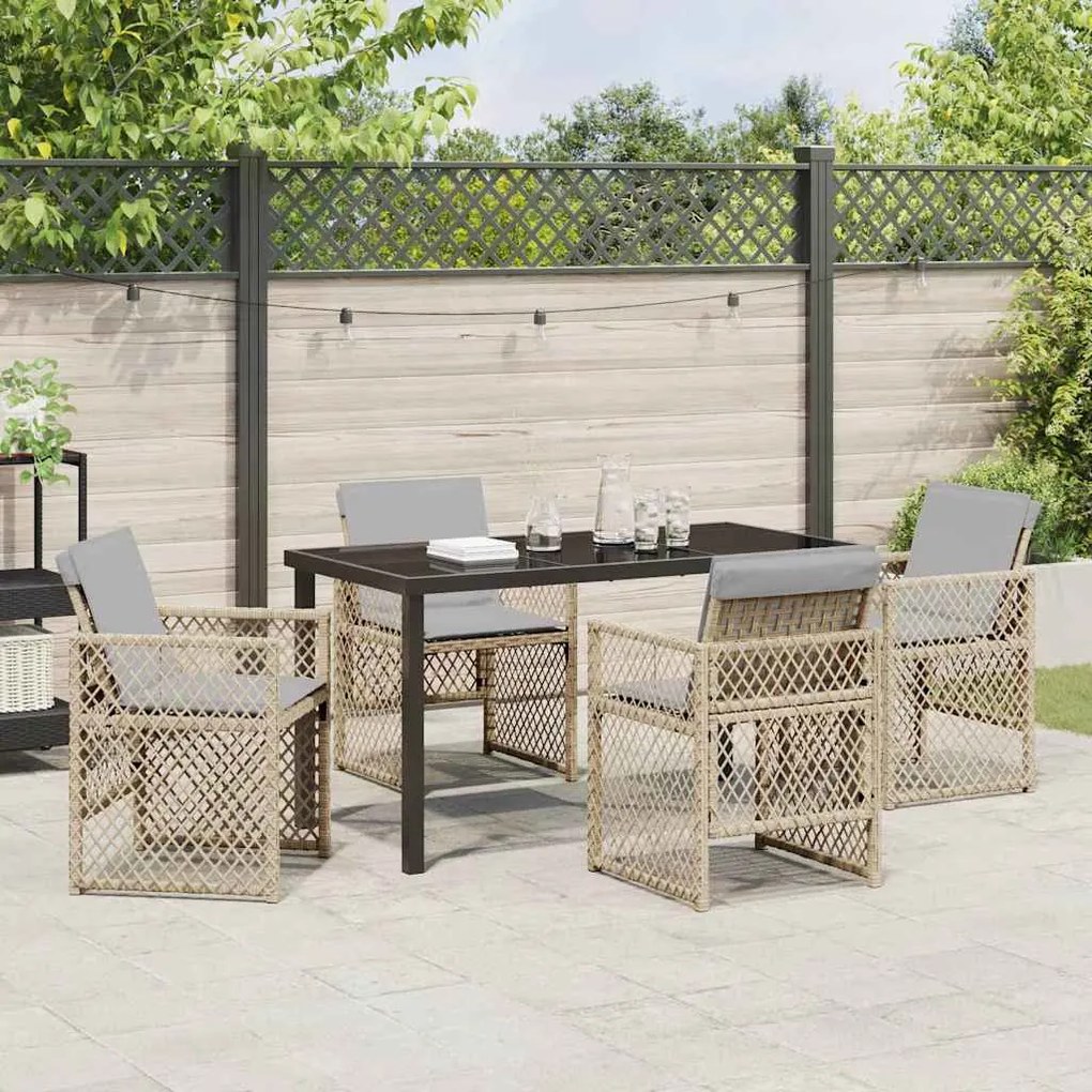 Conjunto de Jantar de Jardim VidaXL 5 Peças com Almofadas Bege Poli Ra