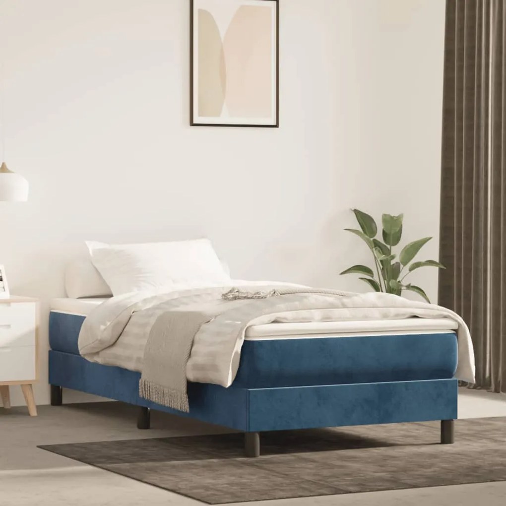 Estrutura de cama 90x200 cm veludo azul-escuro