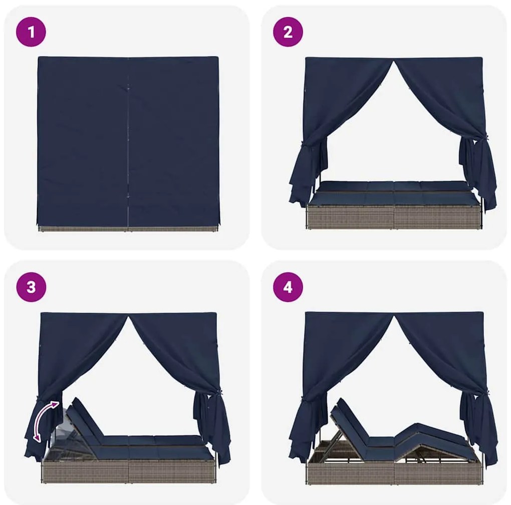 Cama Dupla de Sol Cinzeto Grande Vime &amp; Almofadas de Poliéster
