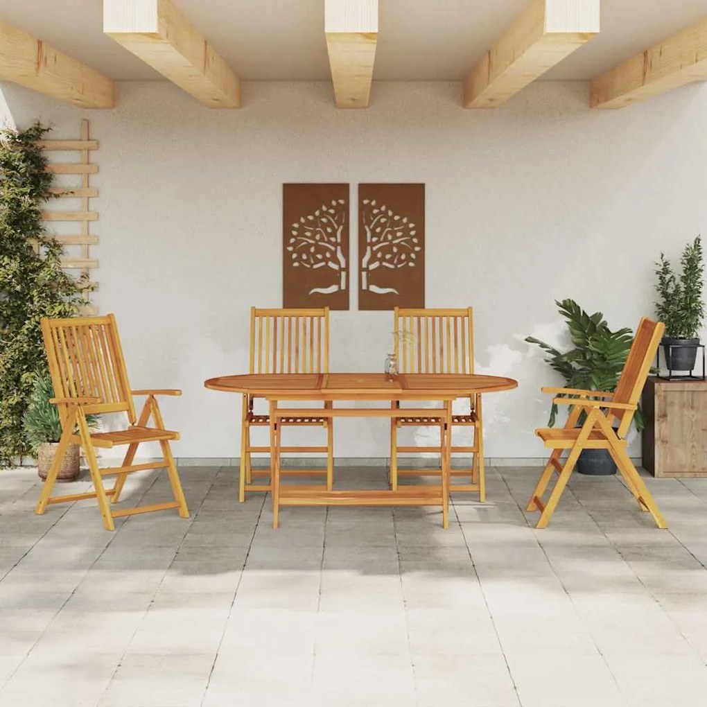 Conjunto de Jantar ao Ar Livre 5 pcs Madeira Natural Grande