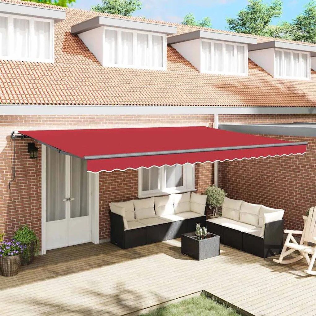 vidaXL Toldo Retrátil Manual Vermelho 500 × 350 cm Poliéster e Aço