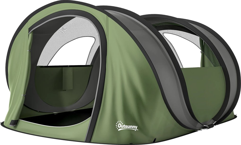 Outsunny Tenda de Campismo Pop-Up 4-5 Pessoas, 2 Portas, 2 Janelas, Impermeável, Verde | Aosom Portugal