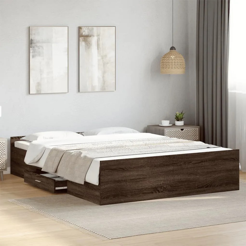 vidaXL Estrutura cama c/ gavetas derivados madeira carvalho castanho