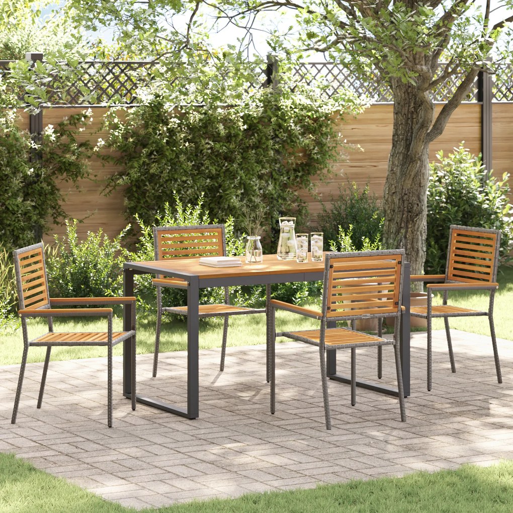 Conjunto de Jantar para Jardim vidaXL 5 Peças Cinza de Polyrattan e Acácia