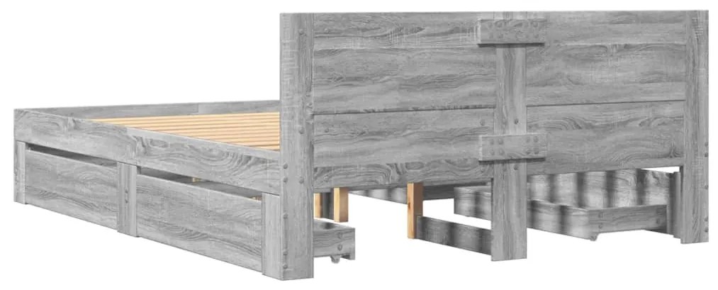 Estrutura de cama c/ cabeceira derivados madeira cinza sonoma