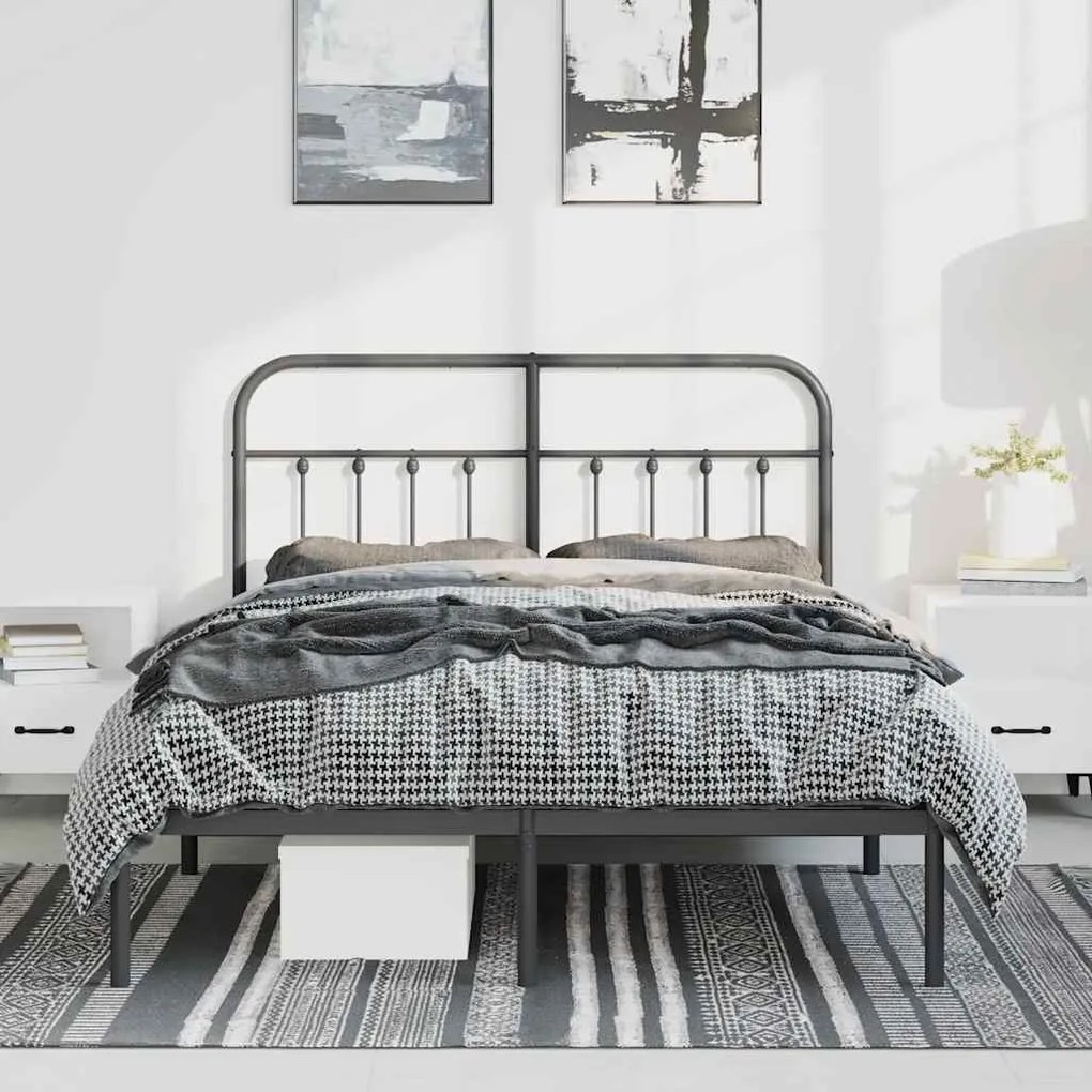 Estrutura de cama com cabeceira 135x190 cm metal preto