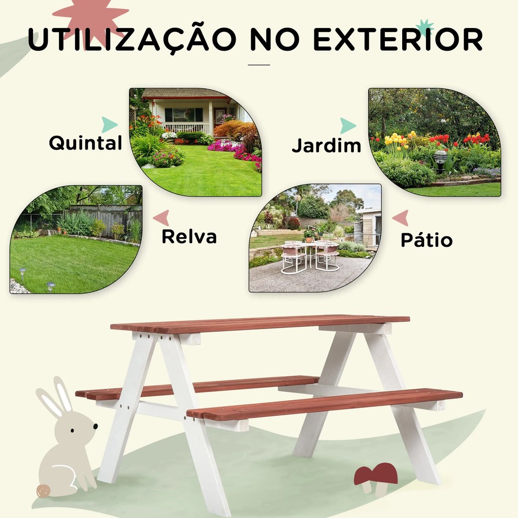 Conjunto de Mesa e 2 Bancos Infantil de Madeira Mesa de Piquenique par