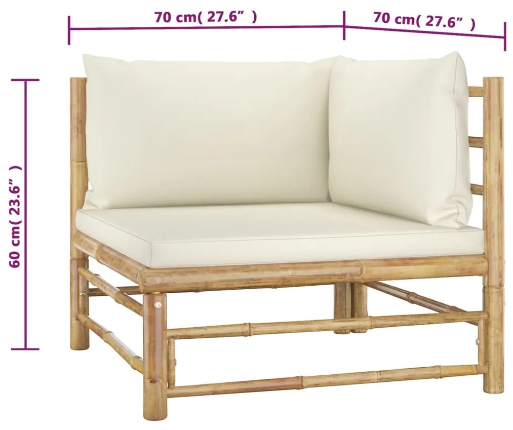 2 pcs conjunto lounge de jardim bambu c/ almofadões branco nata