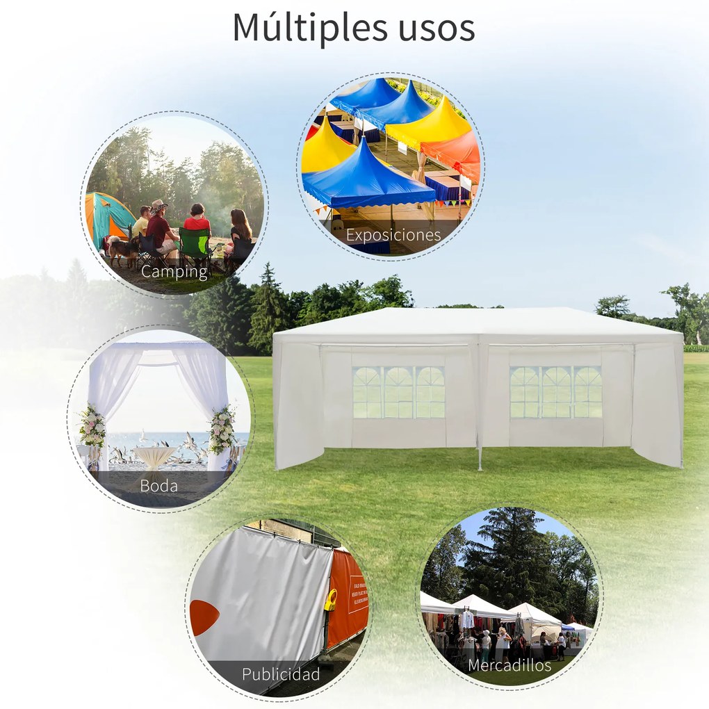 Outsunny Tenda para Festas 5,83x2,95x5,55m com 4 Paredes Laterais e 2 Janelas Tenda de Exterior com Estrutura de Aço para Festas Eventos Casamentos Branco