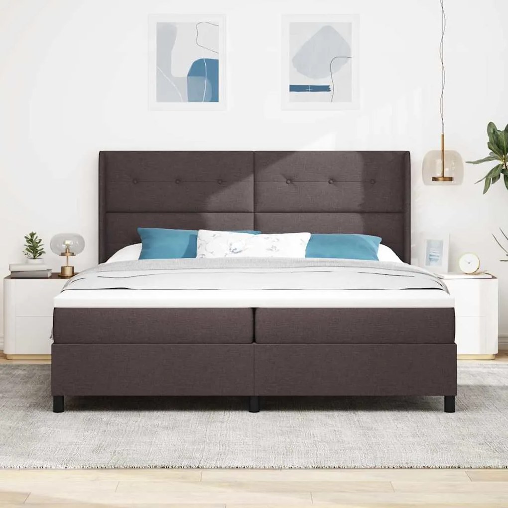 Cama Box com colchão e LED, marrom escuro, 200 x 200 cm, tecido