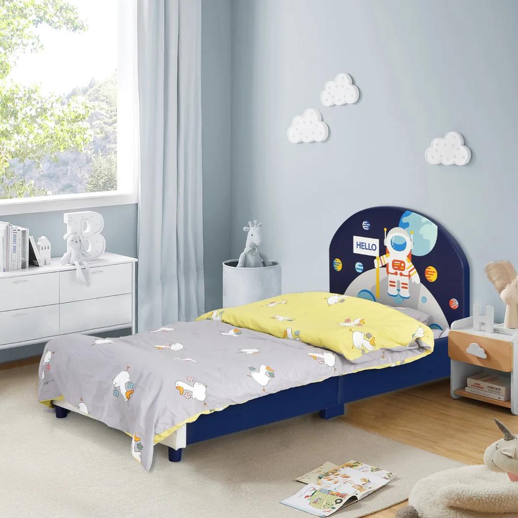 Cama de criança com armação de cama de ripas simples com cabeceira e pé macios para crianças de 3 a 5 anos 151 x 76 x 70 cm