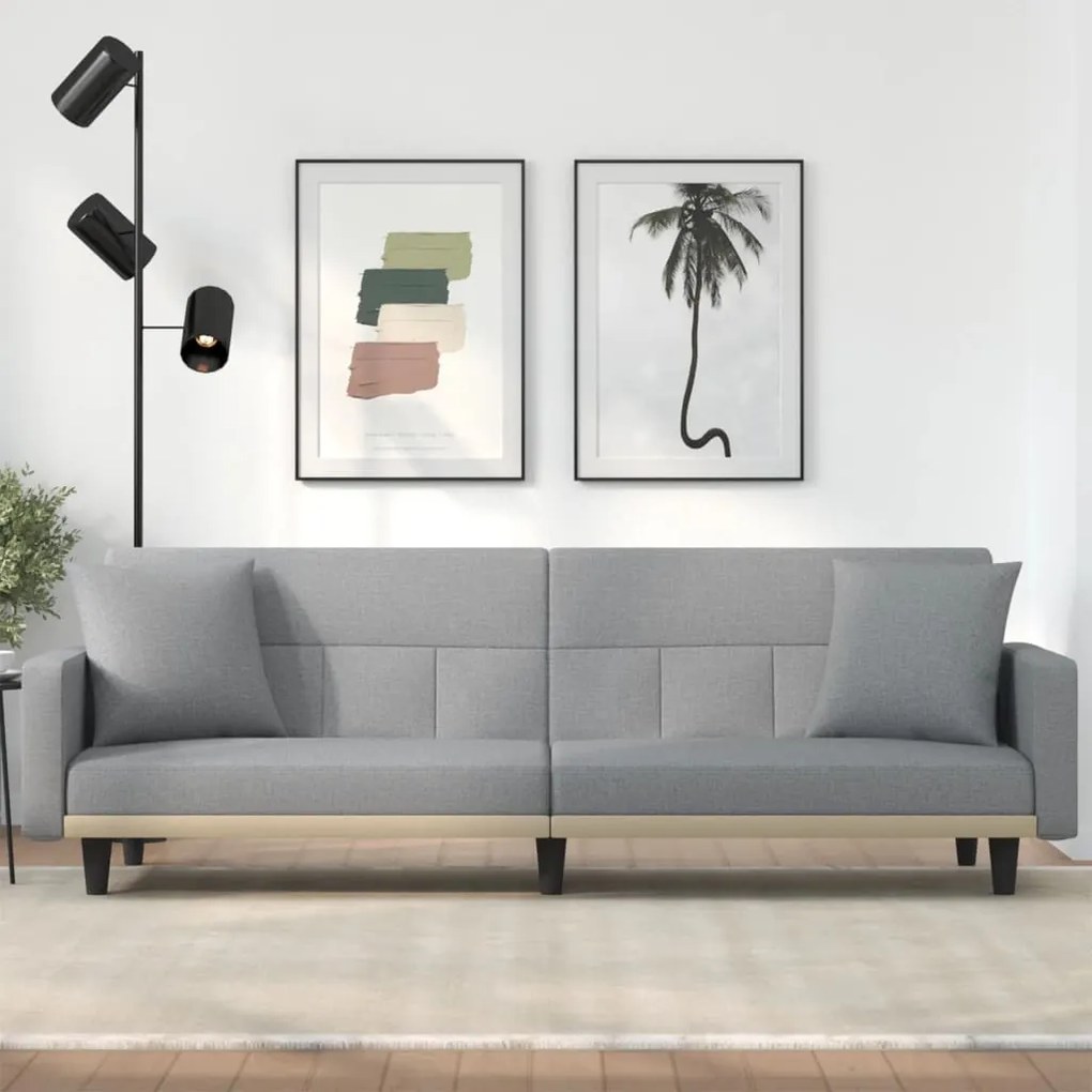 351875 vidaXL Sofá-cama com almofadões tecido cinzento-claro