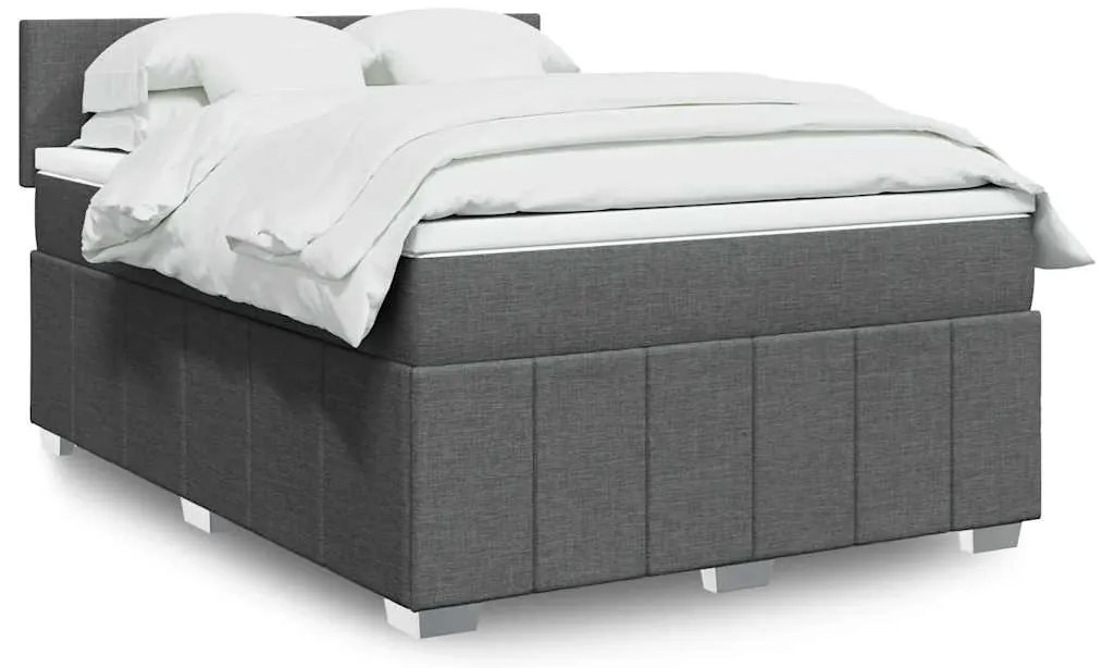 vidaXL Cama com molas/colchão 140x190 cm tecido cinzento-escuro