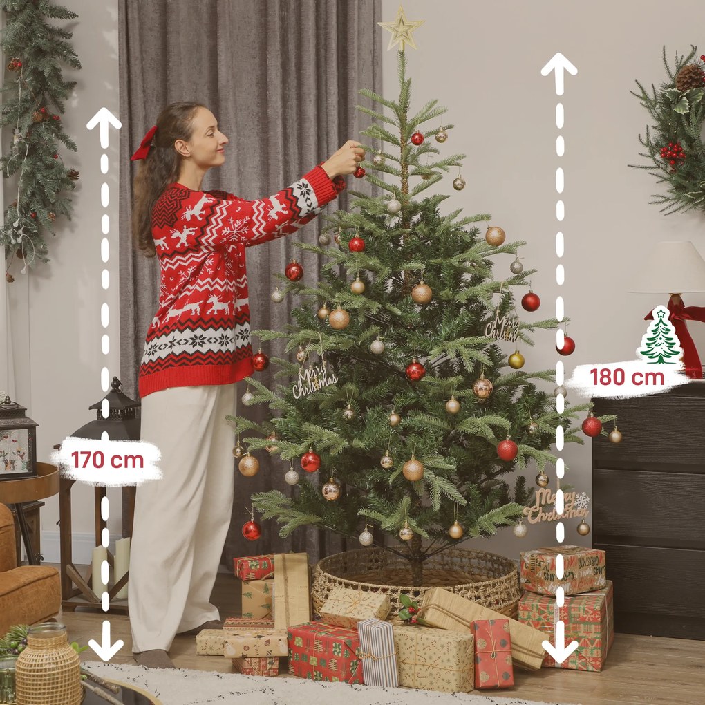 Árvore de Natal Artificial 180 cm com 772 Ramos Densos e Suporte Metálico Dobrável para Interior Verde