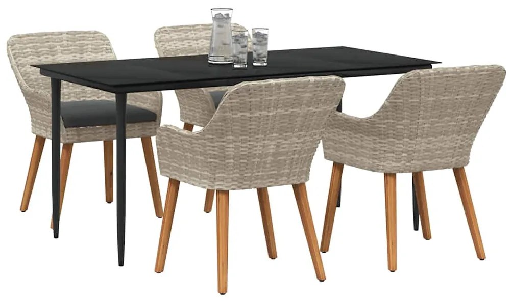 Conjunto de sala de jantar 5 pcs Cinza claro e preto Largo