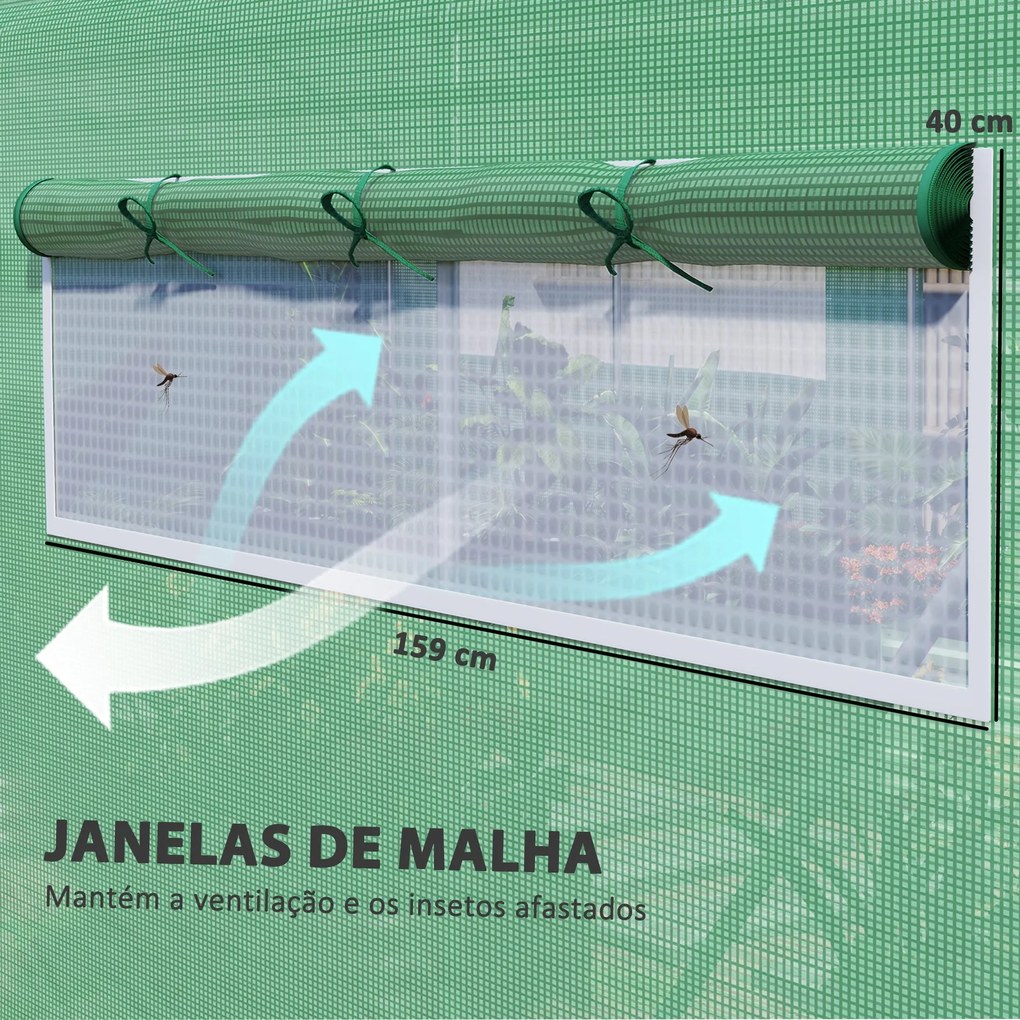 Estufa tipo Túnel 6x3x2 m Estufa de Exterior com 4 Janelas de Malha Co