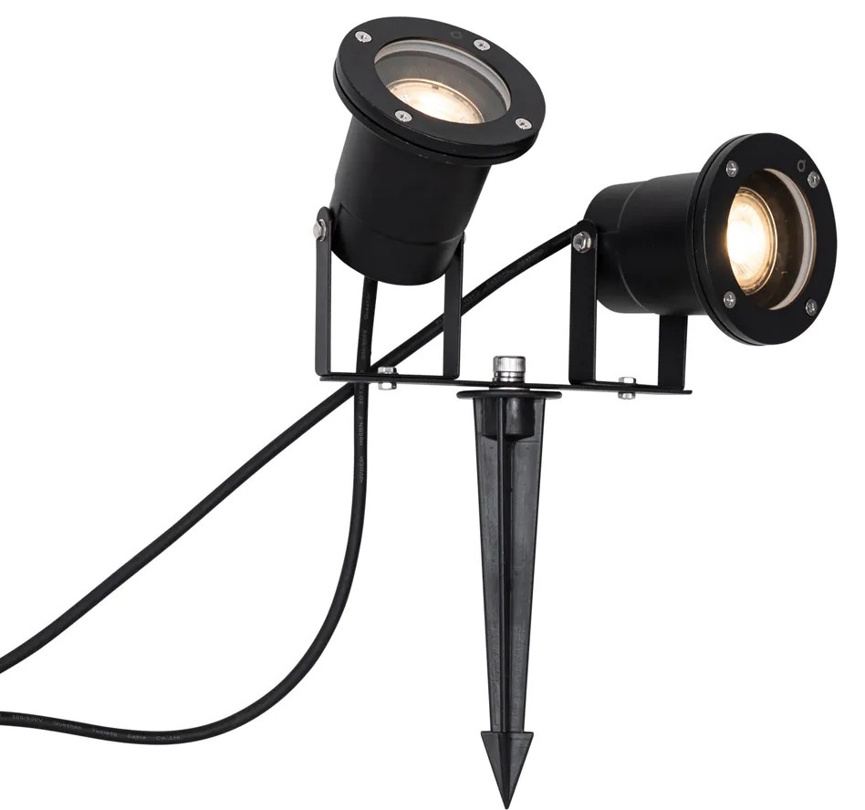 Foco de Jardim Preto com Fio e Ficha 2 Luzes IP65 - Basic