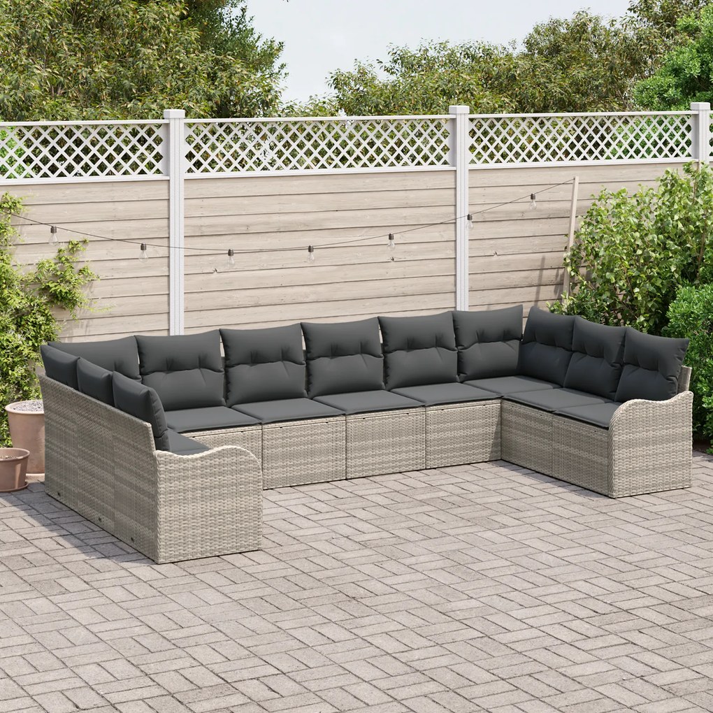 Conjunto de Sofás de Jardim vidaXL com Almofadas Cinza Claro Vime PE