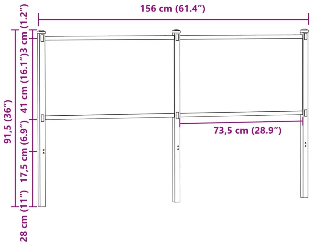 Cabeceira de cama 150 cm derivados madeira/aço carvalho fumado