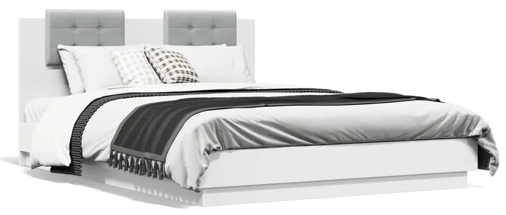 vidaXL Estrutura de cama c/ cabeceira e luzes LED 150x200 cm branco