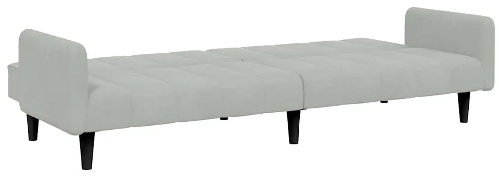 Sofá-cama 2 lugares c/ apoio de pés veludo cinza-claro