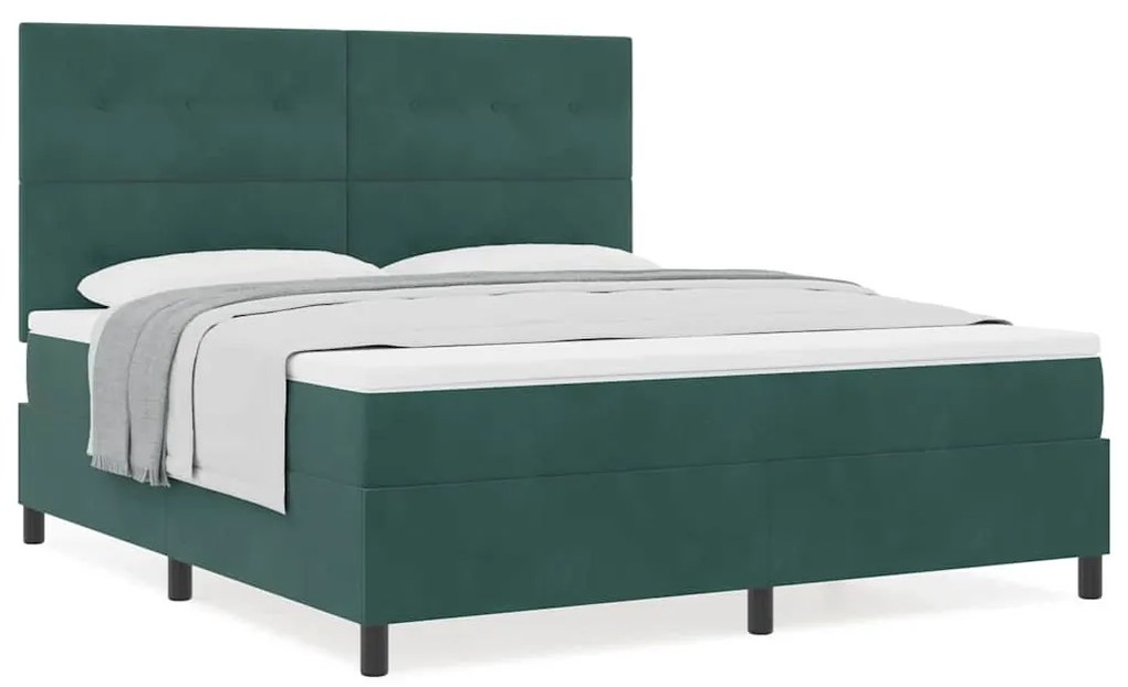 Cama Box Spring com Colchão Verde Escuro Super King de Veludo