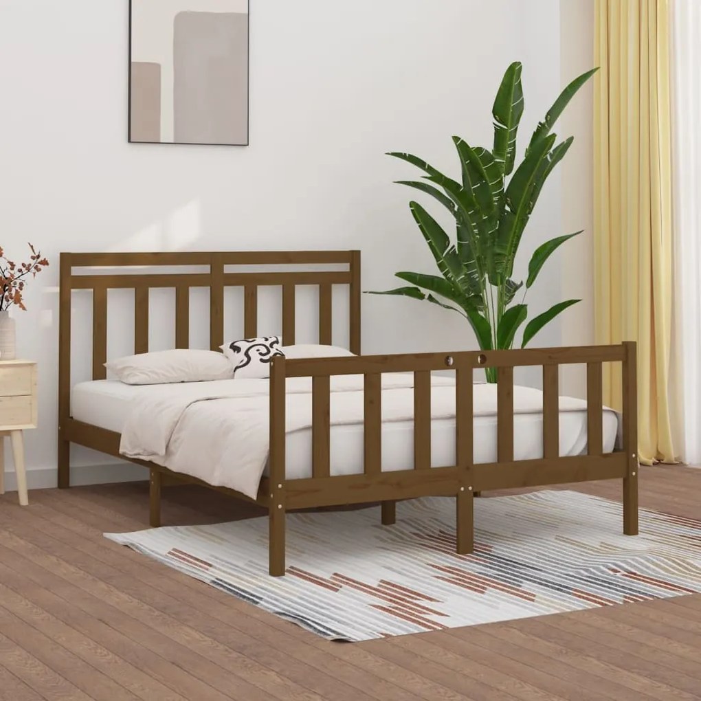 vidaXL Estrutura de cama 120x200 cm madeira pinho maciço castanho mel