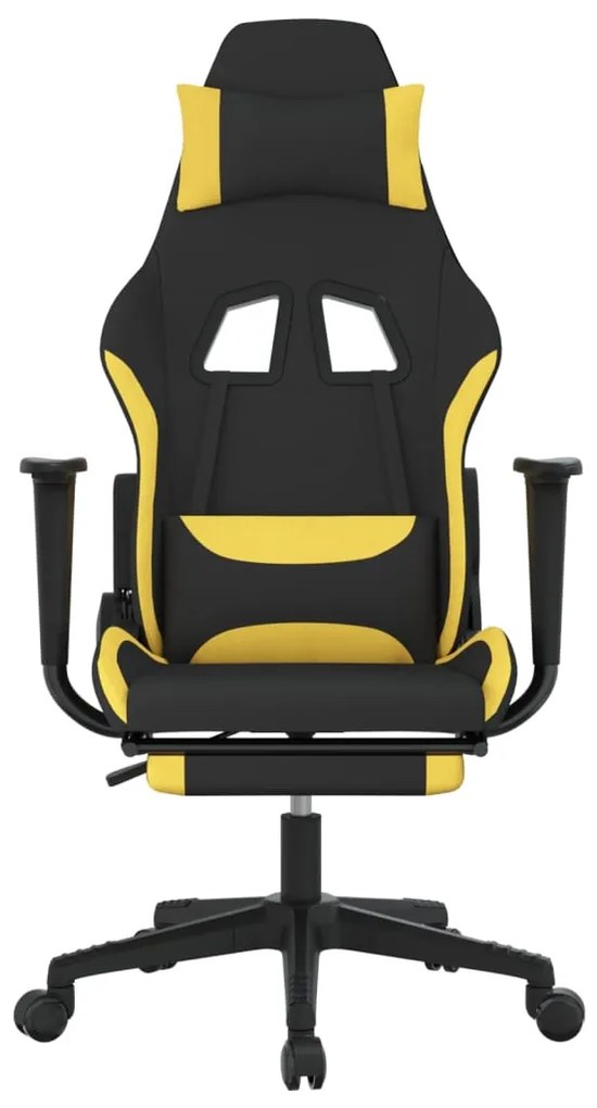 Cadeira de gaming com apoio para os pés tecido preto e amarelo
