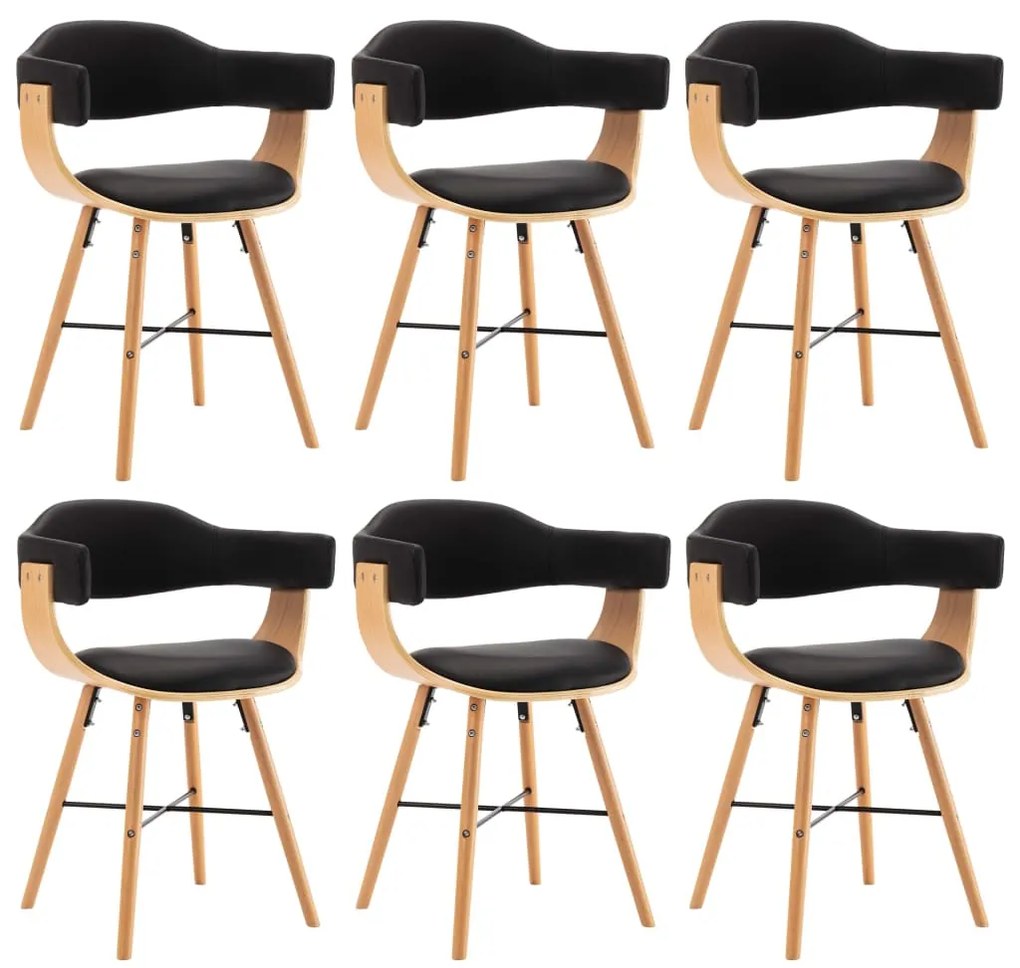 vidaXL Cadeiras jantar 6 pcs couro artificial preto e madeira curvada