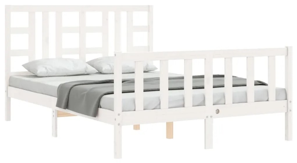 Estrutura de cama com cabeceira 140x190cm madeira maciça branco