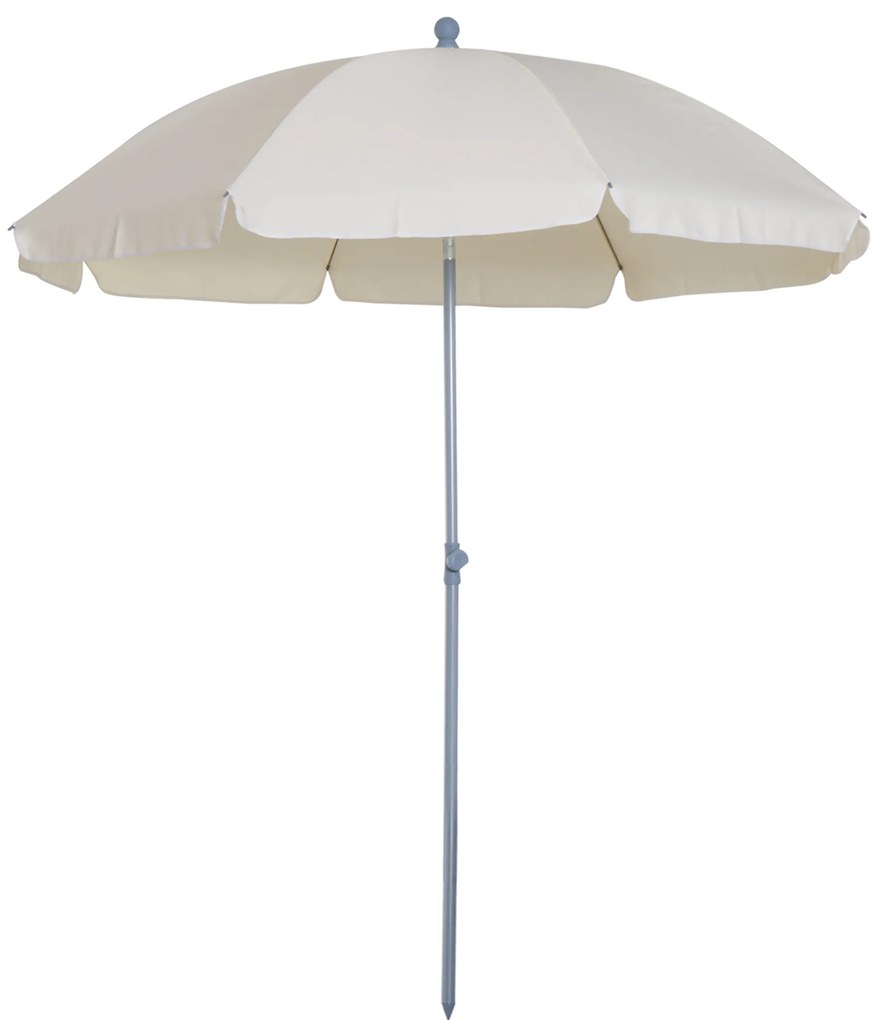 Outsunny Guarda-sol de praia Ø200 cm de diâmetro com Telhado Inclinado  Poste Destacável  e pico inferior creme
