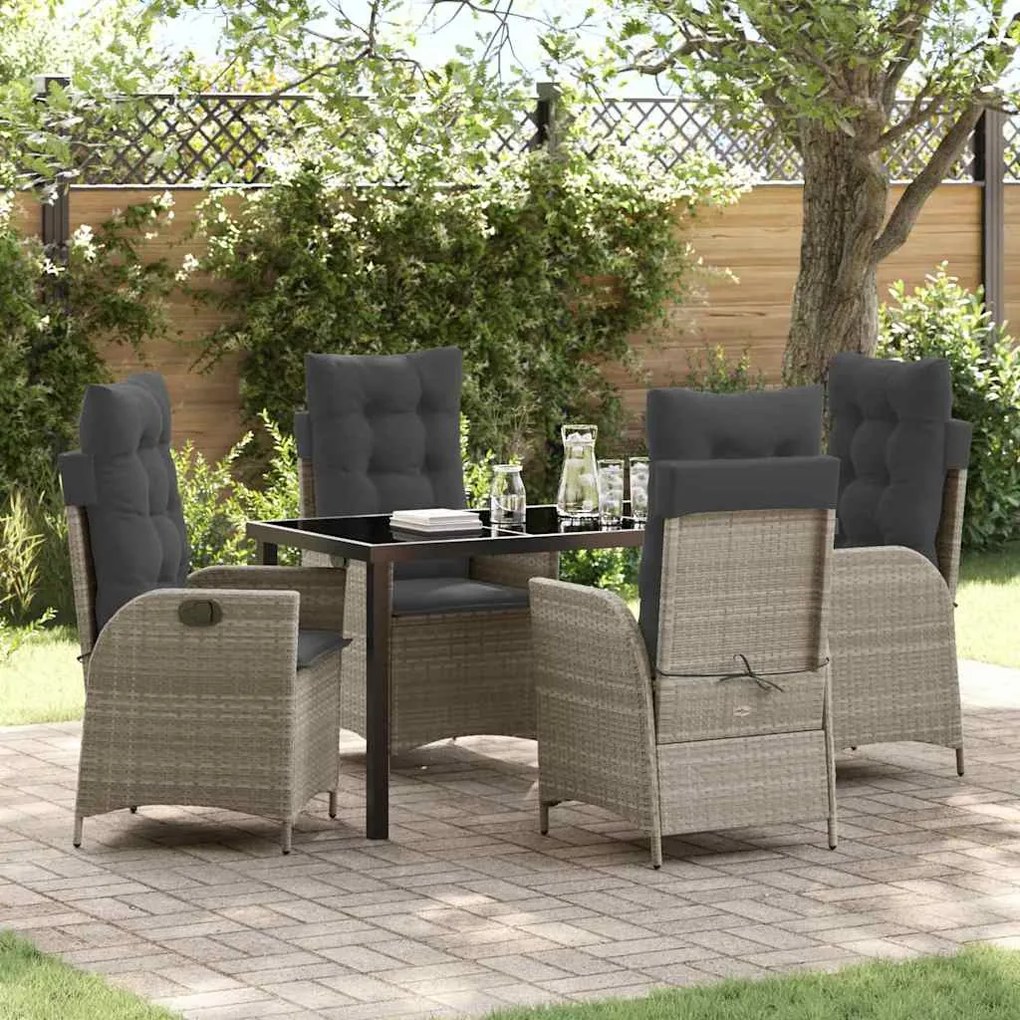 vidaXL Conjunto de Jantar de Jardim de 5 Peças com Almofadas Cinza Claro em Rattan Polipropileno
