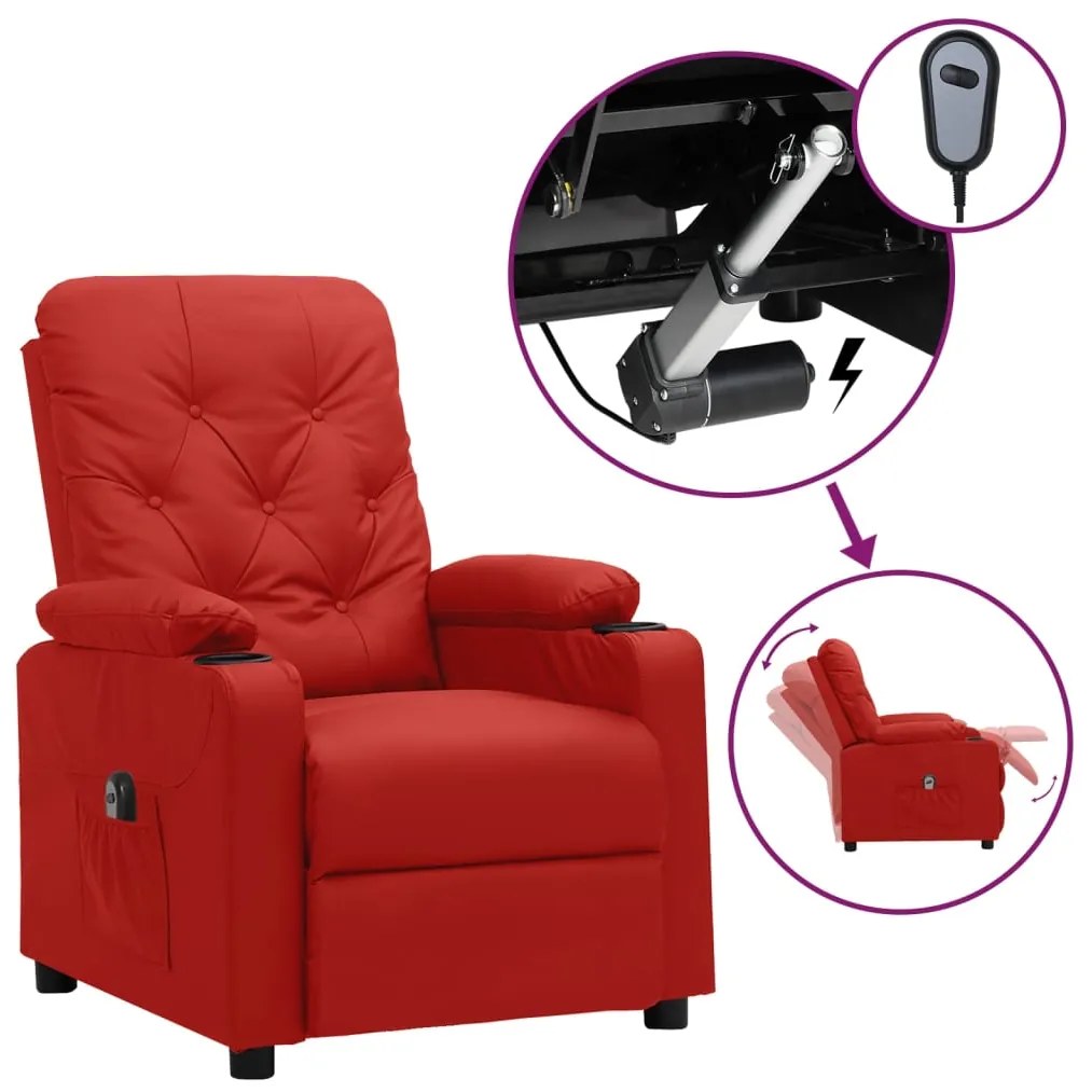 Poltrona reclinável elétrica couro artificial vermelho tinto