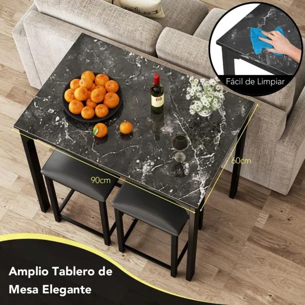 Conjunto de mesa de bar de 3 peças com 1 mesa e 2 bancos de bar estofados com apoio para os pés para sala de jantar, cozinha ou sala de estar, na cor