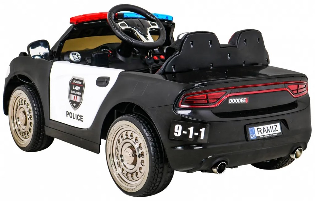 Carro elétrico para Crianças Policia Super-Police 12V, Rodas Espuma EVA, Assento couro ecológico Preto