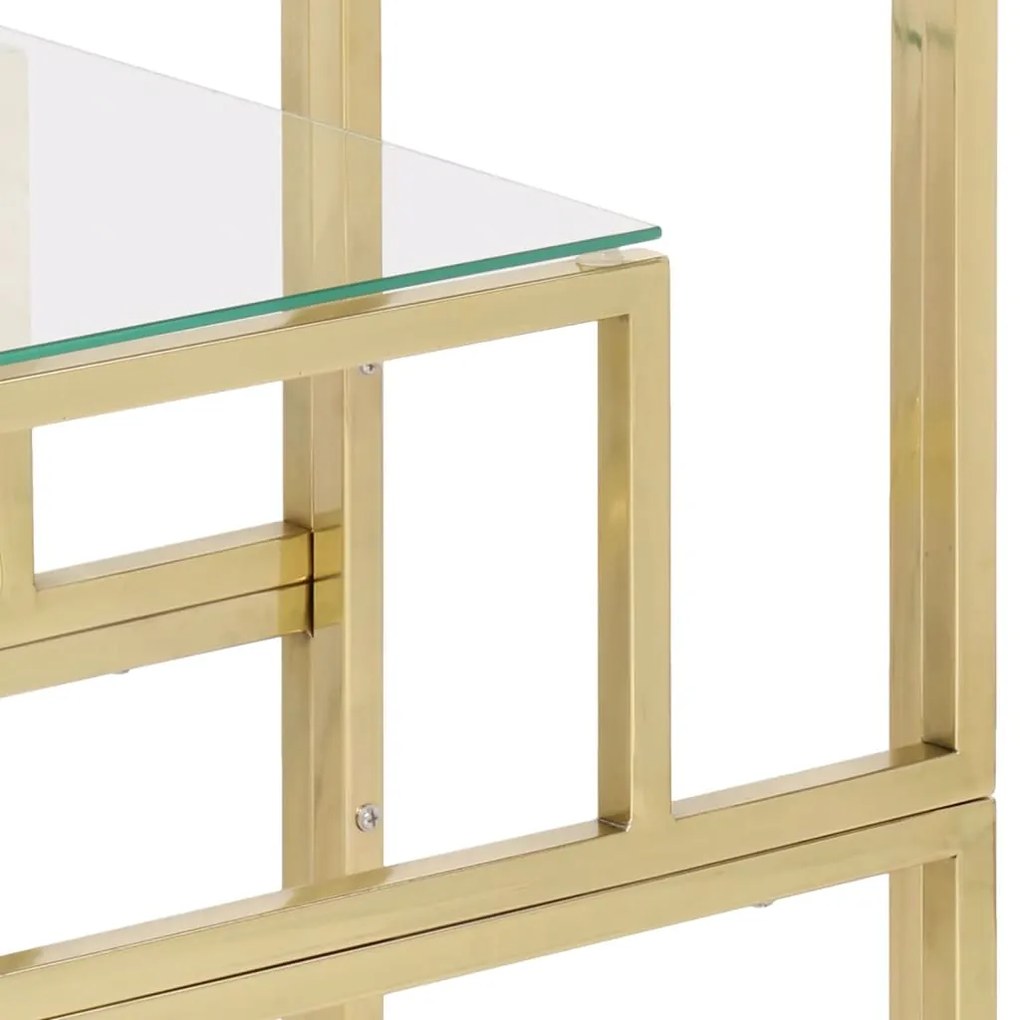 Mesa consola aço inoxidável e vidro temperado dourado