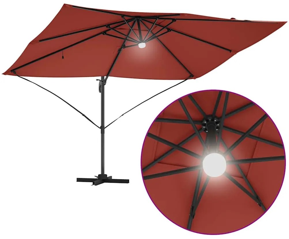 Guarda-Sol Cantilever Roma com LEDs, Cor Terracota, Medidas: 352x251x2