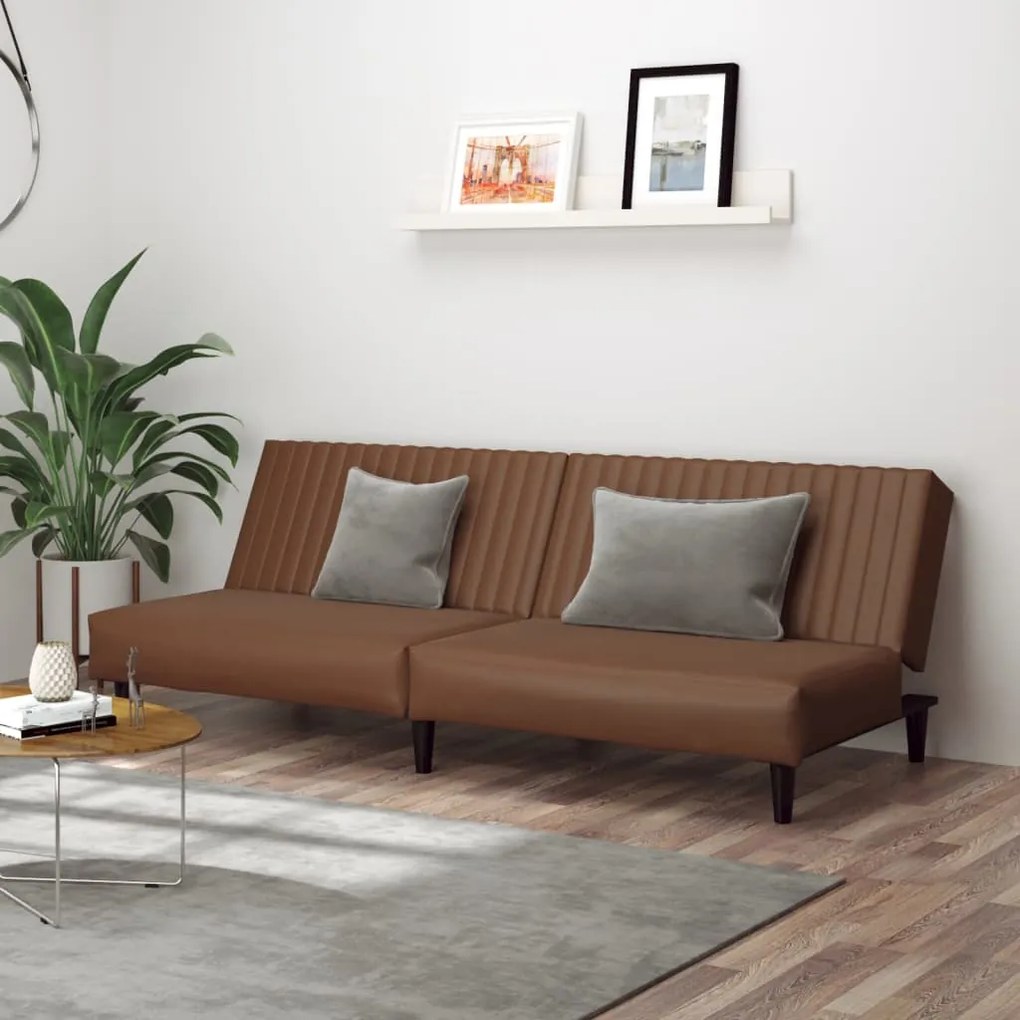 337662 vidaXL Sofá-cama de 2 lugares couro artificial castanho