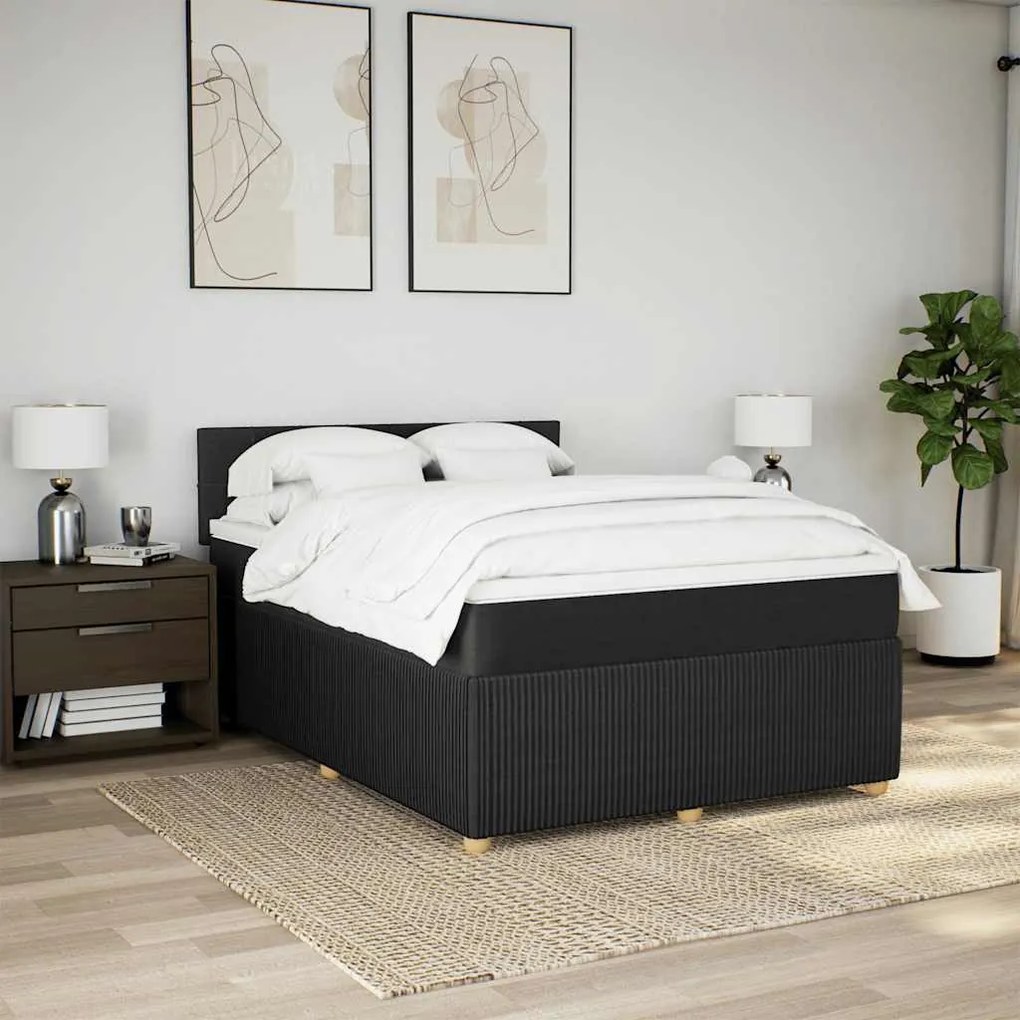 Cama com molas/colchão 140x200 cm tecido preto