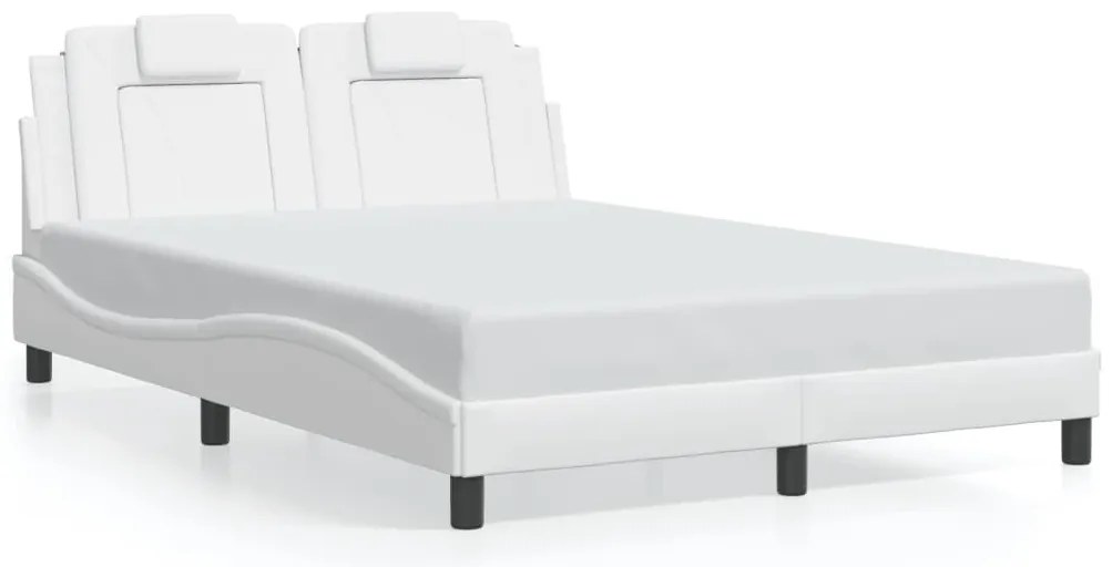 Estrutura de cama c/ luzes LED 140x200 cm couro artif. branco