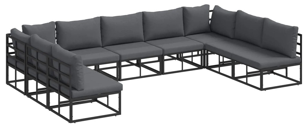 vidaXL Conjunto de Sofá de Jardim com almofada 9 pcs Preto Alumínio