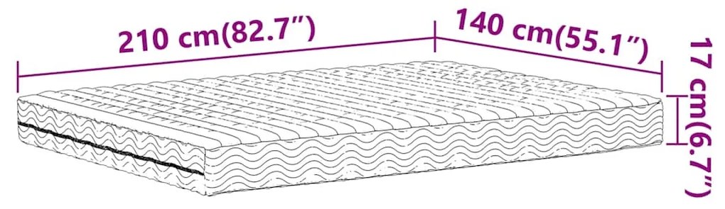 Colchão de espuma 140x210 cm dureza H2 H3 branco