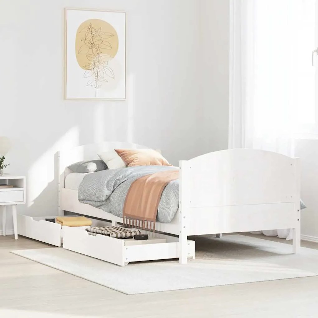 vidaXL Cama sem colchão 100x200 cm madeira de pinho maciça branco