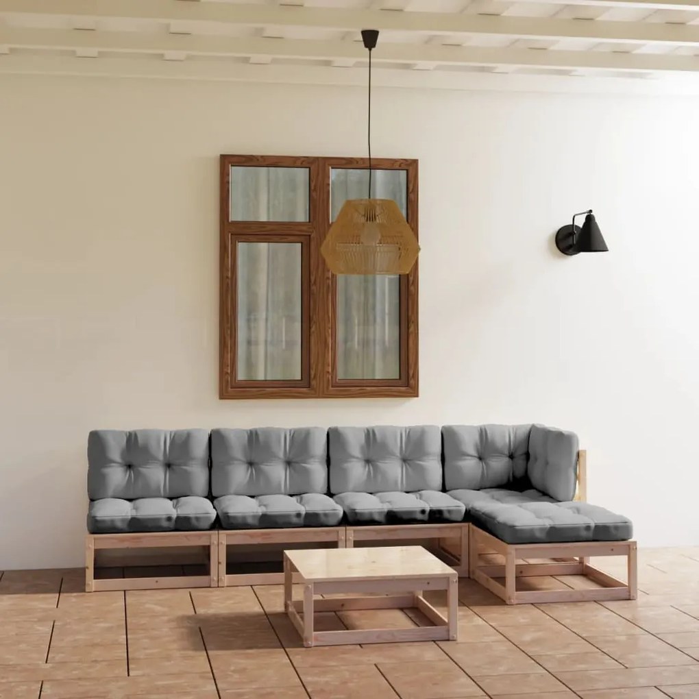 vidaXL 6 pcs conjunto lounge de jardim com almofadões pinho maciço