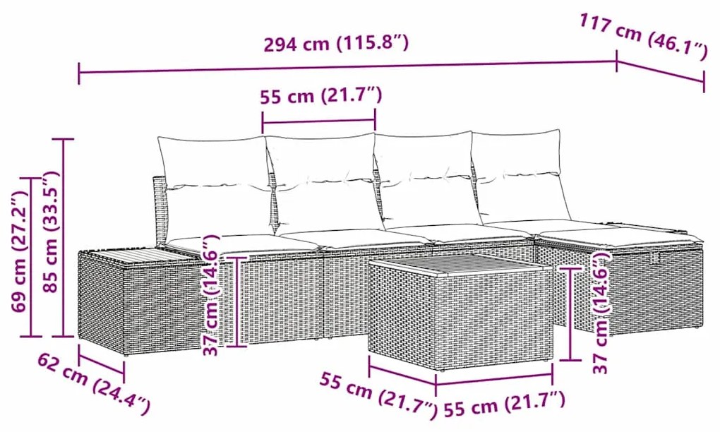 Conjunto de Sofá de Jardim 6 Peças com Almofadas de Rattan Sintético B
