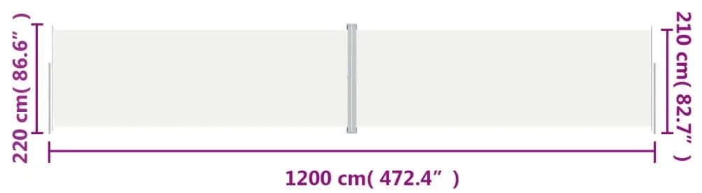 Toldo lateral retrátil 220x1200 cm cor creme