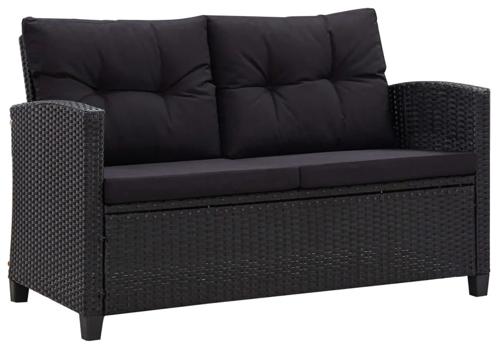 46155 vidaXL Sofá de jardim 2 lugares com almofadões 124 cm vime PE preto