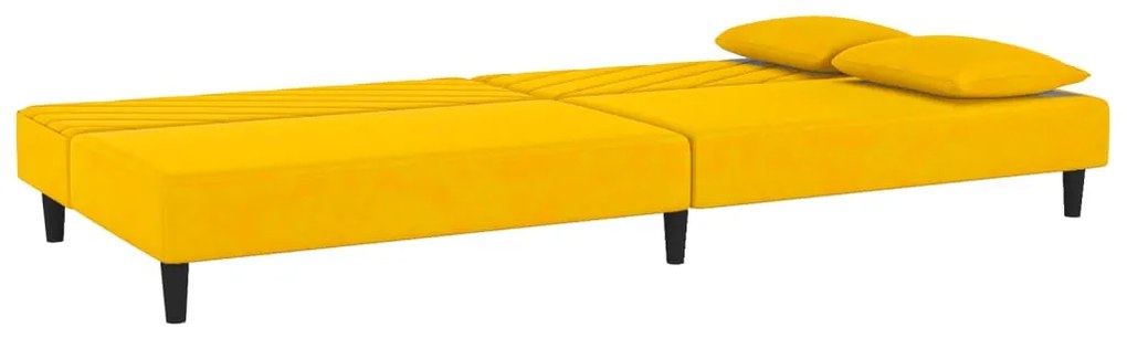 Sofá-cama 2 lugares com duas almofadas veludo amarelo