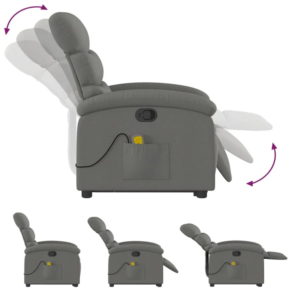 Poltrona elevatória de massagens tecido cinzento-escuro